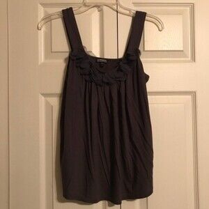 EXPRESS Small Gray Blouse Tank Top Flower Applique Sleeveless Dreamweight Cotton
